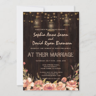 Invitation Vintage Floral Bois Vieux Lanternes Mariage Invite