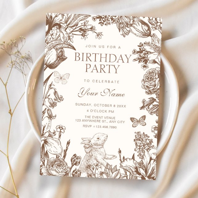 Invitation Vintage floral botanical birthday (Créateur téléchargé)
