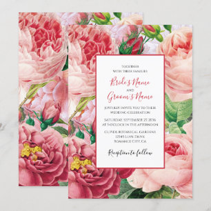 Invitation Vintage Floral & Botanique Rose Roses Mariage
