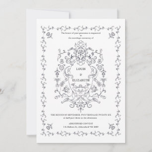 Invitation Vintage Floral Crest Ornement Bordure romantique