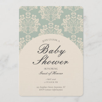 Invitation Vintage Floral Damask Baby Shower Cyan Beige