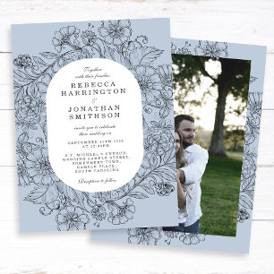 Invitation Vintage Floral Dusty Blue Photo Mariage