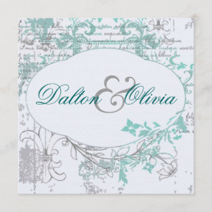 Invitation Vintage Floral Fleur De Lis Mariage Turquoise