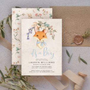 Invitation Vintage Floral Fox Boy Baby shower