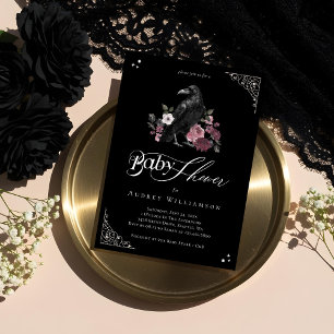 Invitation Vintage Floral Gothique Black Crow Baby shower