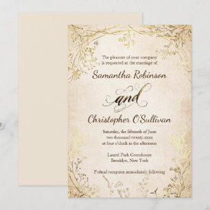 Invitation Vintage Floral Gravure Vieux Argent Style Européen