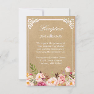 Invitation Vintage Floral Kraft Rustique   Réception de Maria