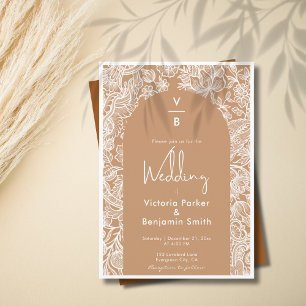 Invitation Vintage Floral Line Chic Boho Terracotta Mariage