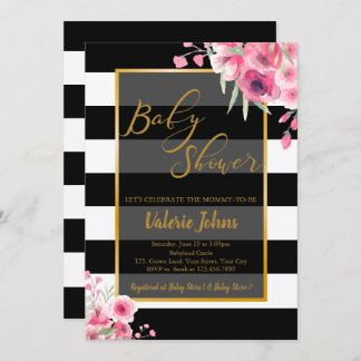 Invitation Vintage floral noir blanc bande