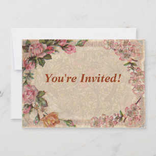 Invitation Vintage Floral Roses Antique Soft Girl