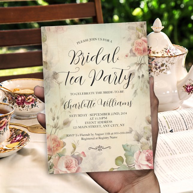 Invitation Vintage Floral Tea Party Douche (Vintage Floral Bridal Tea Party Shower Invitation
)