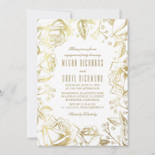 Invitation Vintage Floral White and Gold Engagement Party