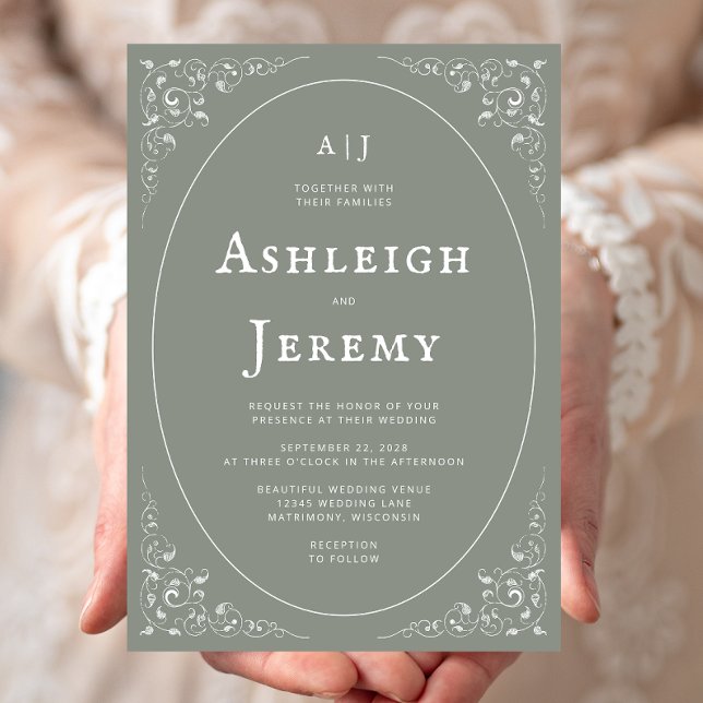 Invitation Vintage Foliage Sage Green Wedding (Créateur téléchargé)