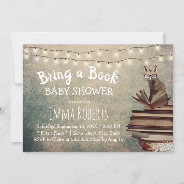 Invitation Vintage Fox Apportez un Baby shower de livre (Devant)