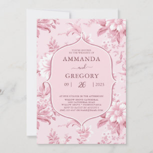 Invitation Vintage Français Floral Toile Mariage rose