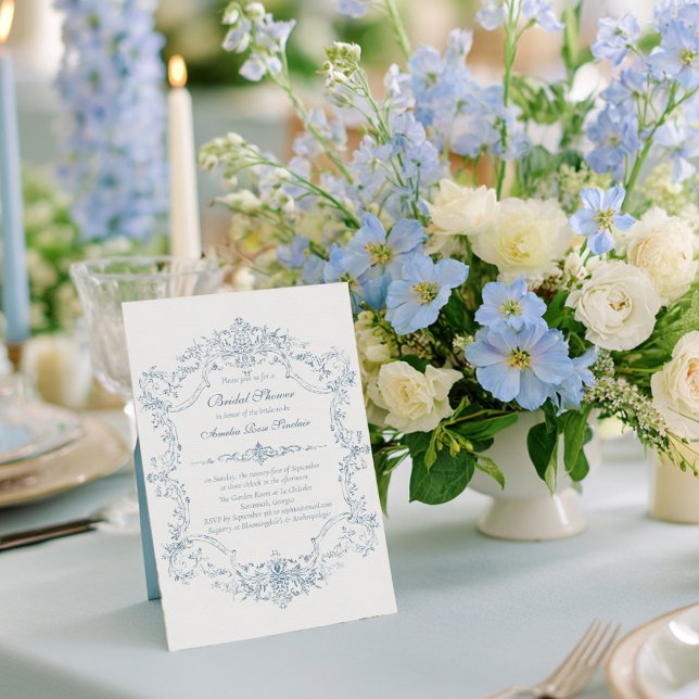 Invitation Vintage French Blue Frame Bridal Shower (Créateur téléchargé)