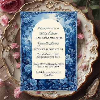 Invitation Vintage French Toile Parisian Indigo Baby Shower