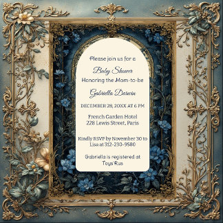 Invitation Vintage French Toile Soft Blue Baby Shower Luxury
