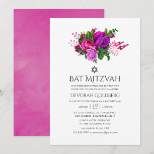 Invitation Vintage Fuchsia Shabby Bat mitzvah floral
