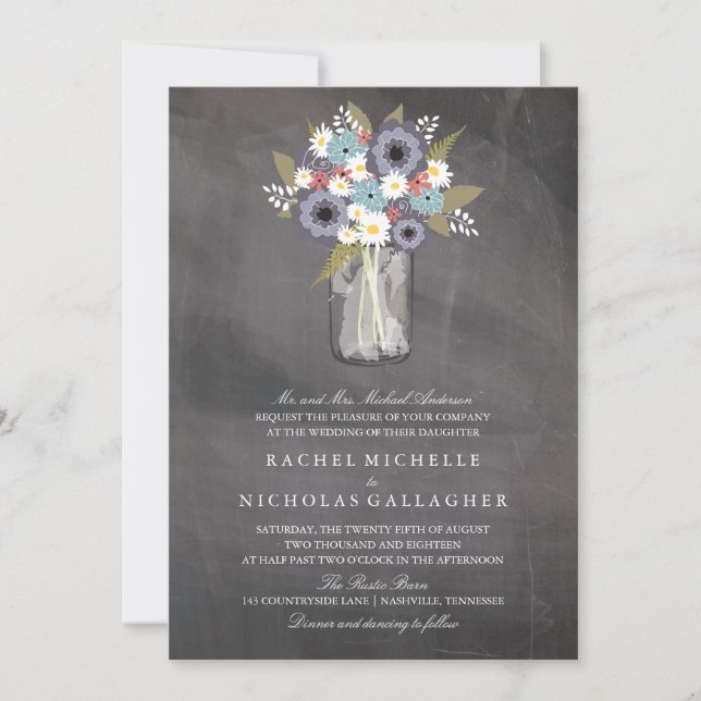 Invitation Vintage Garden Floral Mason | Mariage (Devant)