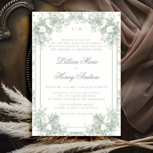 Invitation Vintage Garden Sage Vert Mariage Floral Français