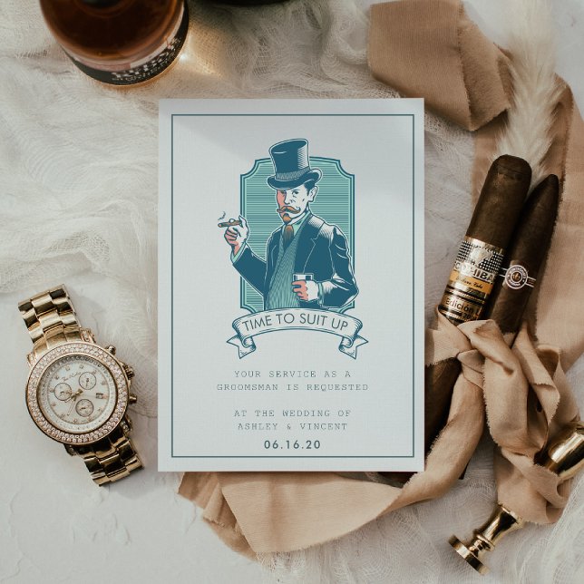 Invitation Vintage Gentleman | Groomsman Request Card (Créateur téléchargé)