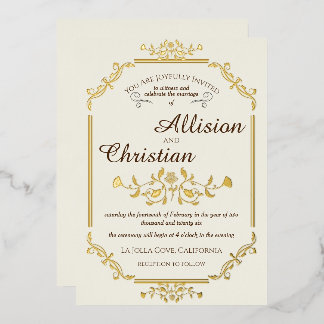 Invitation vintage Glam Mariage Gold Foil