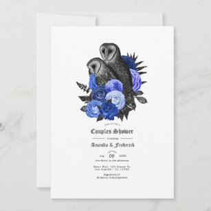 Invitation Vintage Glam Royal Blue Owls Gothic Couples Douche