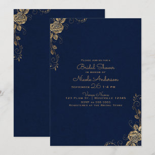 Invitation Vintage Glamour Rustique Rose Bleu & Or Baby Showe