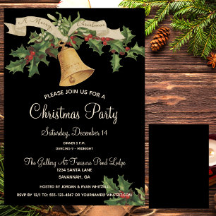 Invitation Vintage Gold Bell Merry Xmas Ribbon Dinner Party