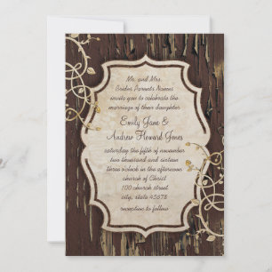 Invitation Vintage Gold Vieux Grange Bois Vin Mariage