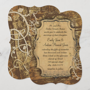 Invitation Vintage Gold Vieux Grange Bois Vin Mariage