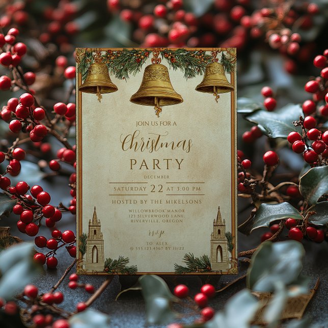 Invitation Vintage Golden Bells Noël (Créateur téléchargé)
