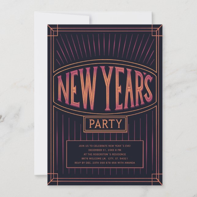 Invitation Vintage Golden Black Nouvel An (Devant)