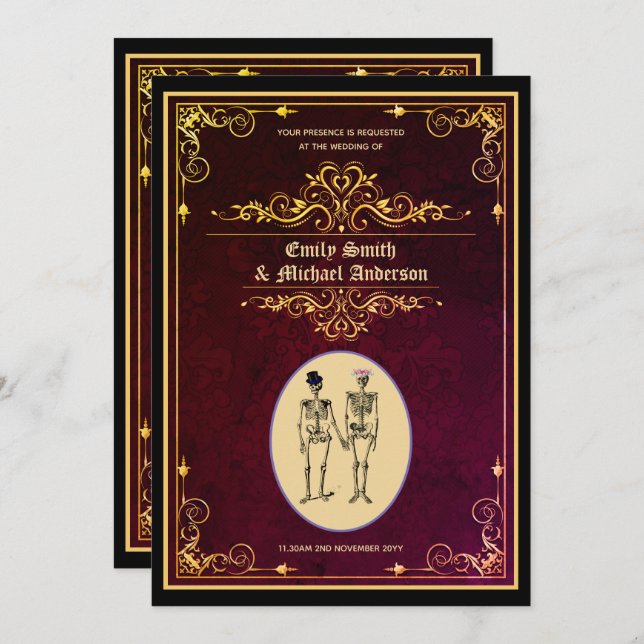Invitation Vintage Goth Skeleton Mariage Fiançailles (Devant / Derrière)