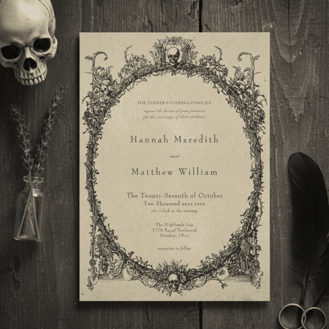 Invitation Vintage Gothic Black Toile Tan Wedding (Créateur téléchargé)