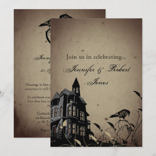 Invitation Vintage gothique Maison Coeur Corbeau Anniversaire