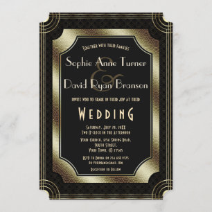 Invitation Vintage Great Gatsby Gold Art Déco Mariage des ann