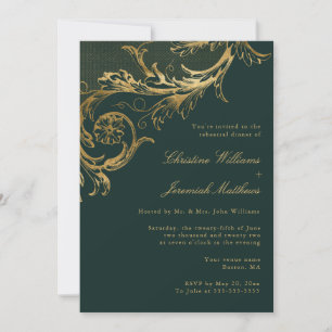 Invitation Vintage Green Gold Floral Damask Engagement Party