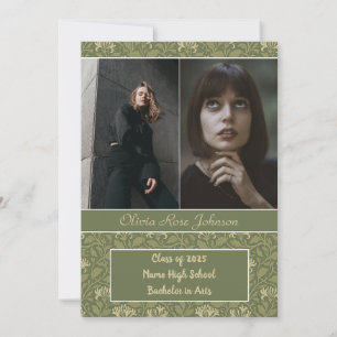 Invitation Vintage Green Honeysuckle Flowers Photo Graduation