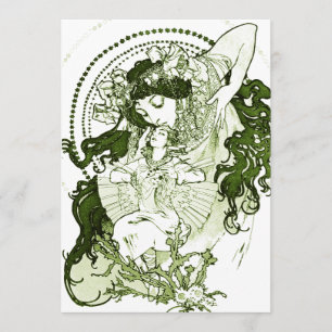 Invitation Vintage green lady art