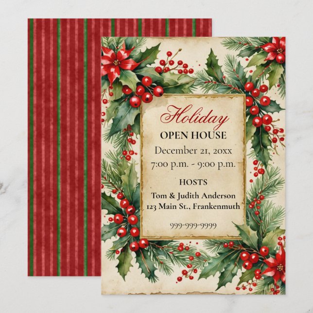Invitation vintage Greens Holiday Open House (Devant / Derrière)