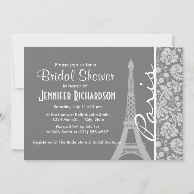Invitation Vintage Grey Damask Paris (Devant)