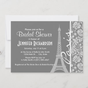 Invitation Vintage Grey Damask Paris