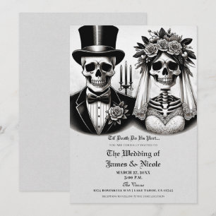 Invitation Vintage Gris Blanc Squelette Mariée et Mariage de
