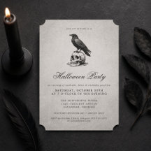 Vintage Gris Gothique Crâne de Corbeau Halloween A