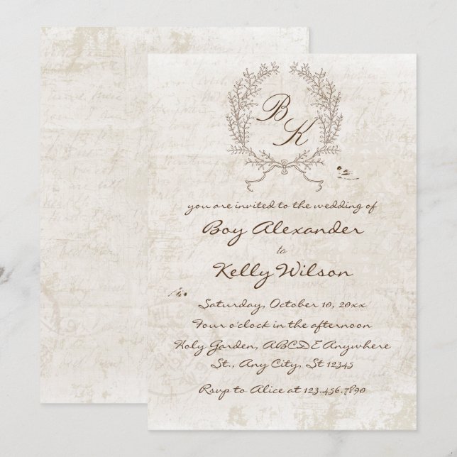 Invitation Vintage grunge rustique vieux papier (Devant / Derrière)