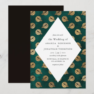 Invitation Vintage Grunge Turquoise et Gold Peacock Mariage