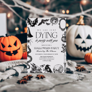 Invitation vintage Halloween crâne noir et blanc