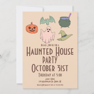 Invitation Vintage Halloween Maison Hantée Main 